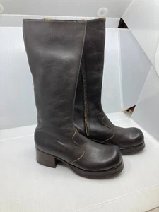 Vtg RARE 1970s brown leather platform 16" disco new condition mens boots sz 8  - Picture 1 of 8