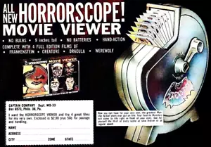 Handgekurbelt Horrorfilm Betrachter Spielzeug Werbung auf Metall Kühlschrankmagnet 3,5" x 2,5" - Bild 1 von 4