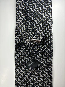 BERNINI Platinum Black & White Geometric Tie 100% Silk Designer Tie - Picture 1 of 10