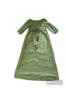 Handmade Silk Shatung Green Empire Waist Vintage 1960s Dress With Beaded Belt - Picture 1 of 4