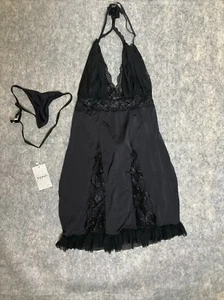 Women’s Sexy Plus Sized Lingerie Set Black 3XL Gown + G String - Picture 1 of 12