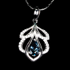 Pear London Blue Topaz 7x5mm Cz White Gold Plate 925 Sterling Silver Necklace