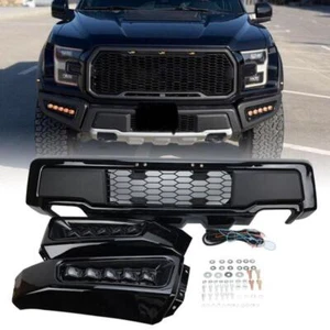 For Ford F150 2015-2017 Raptor Style Set Front Bumper Lower Mesh W/LED Lights - Foto 1 di 22