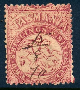 99c START! Australia, 1880 2/6 Tasmania Stamp, AR11, perf 12 - Picture 1 of 4