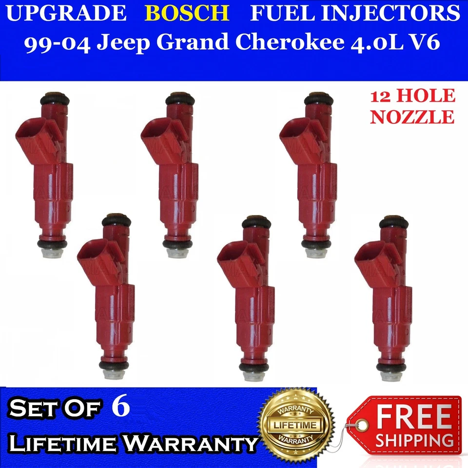 6x OEM 12 Hole Upgrade Bosch Fuel Injectors 99-04 Jeep Grand Cherokee 4.0L V6 - Image 1 of 1
