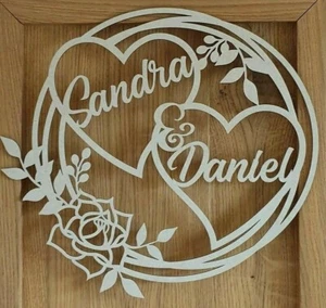 Personalised Script Name Hoop Circle Sign Wall Plaque Wood Flower Heart Decor - Picture 1 of 2