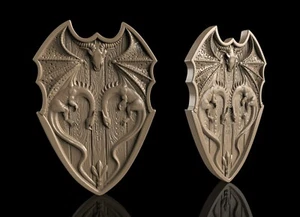 3D STL Model SHIELD & DRAGONS for CNC Router 3D Printer Engraver Carving Aspire - Picture 1 of 1