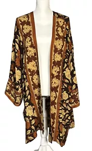 Soft Surroundings Mara Topper Gr. XL offene Strickjacke Kimono Jacke braun geblümt - Bild 1 von 8