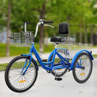 TAUS Adult Tricycle Adult Trike 26" 7 Speed Blue Bikes w/Removable Basket