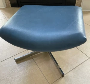 Vintage Mid Century Swivel Chrome X Leg Ottoman Footstool Blue - Picture 1 of 7