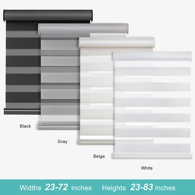 Horizontal Window Shade Blind Zebra Dual Roller Blinds Curtains,Easy to Install - Image 1 of 4