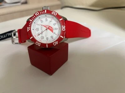 Nautica NAD08506G NSR 100 J-Class Red Silicone Band White Logo Dial Watch NEW - Image 1 of 4
