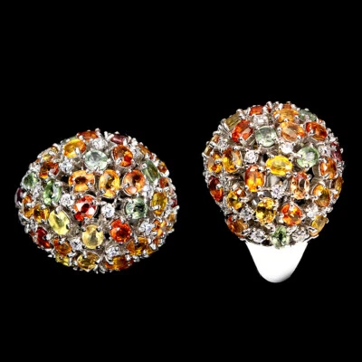 925 Anello Argento Sterling Ovale Zaffiro Naturale Gemma Gioielli Misura 8 - Immagine 1 di 4