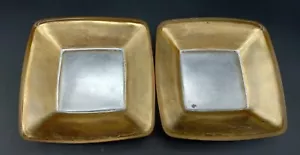 Paar Glas- oder Kristallfächer Münzschalen 5,75" quadratisch Blattgold und Silber - Bild 1 von 9