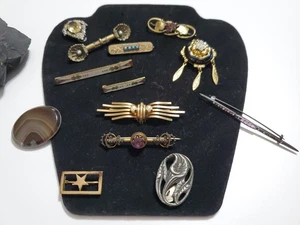VINTAGE VICTORIAN BAR PIN JEWELRY LOT ENAMEL GARNET SCOTTISH AGATE STERLING GF - Picture 1 of 24