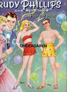 VINTAGE UNCUT 1954 TRUDY PHILLIPS & HER CROWD PAPER DOLLS~#1 TOP REPRODUCTION - Imagen 1 de 10