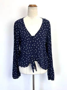 Sportsgirl Womens Crop Top 12 L Blue White Star Print Long Sleeve Button Up Boho - Foto 1 di 11