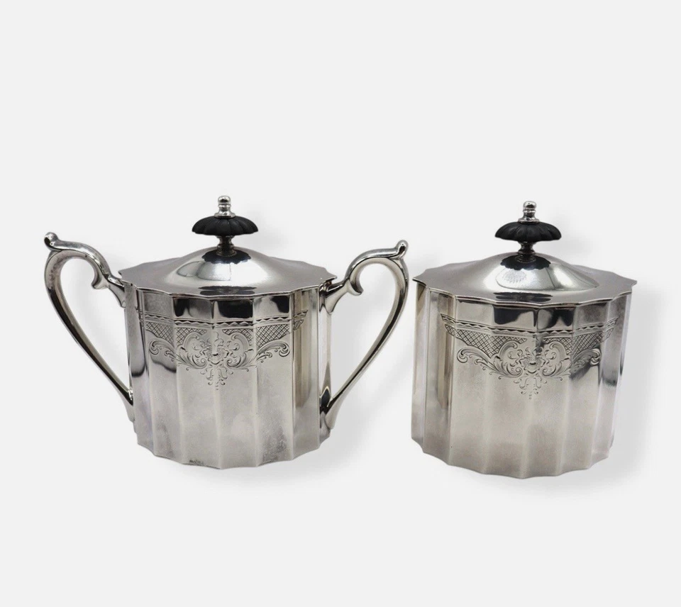 Lunt Silver “Colonial Classic” Silverplate Creamer & Sugar Bowl w/ Lid - Image 1 of 4