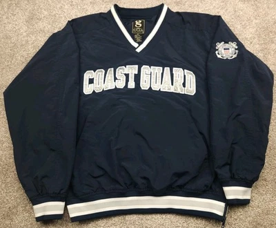 Jaqueta Vintage Guarda Costeira Masculina Pequena Azul Bordada Pulôver Warm Up  - Imagem 1 de 4