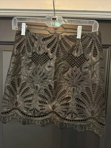 NWT H&M Black Embroidered Faux Leather Mini Skirt sz 2 - Picture 1 of 5