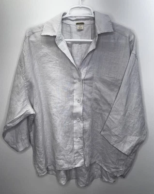 Блузка на пуговицах MAGASCHONI из белого льна расслабленная топ увеличенный квадратный пляж S - Изображение 1 из 4