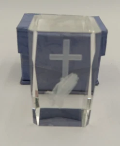 God Bless Praying Hands & Cross Laser Etched Crystal Glass Prism / Paperweight - Picture 1 of 4