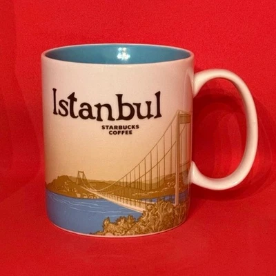 Taza de café Starbucks Istanbul Turkiye Global Icon 2012 color azul claro tostado usada en excelente estado 16 OZ Foto 1 de 4