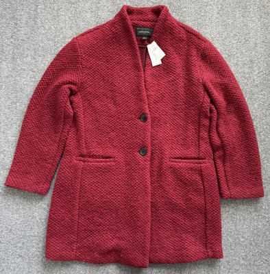 NWT $170 BANANA REPUBLIC Saucy Red Wool Blend Knit Collarless Coat - Sz Large - Image 1 of 4