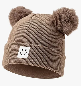 Gorro para bebé niño pequeño bebé invierno tejido café marrón pompón suave 0-6 Mos - Imagen 1 de 3
