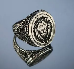 Lion Head Ring Handmade silver Lion King Band, 3D Lion Ring, mens gold ring - Picture 1 of 4