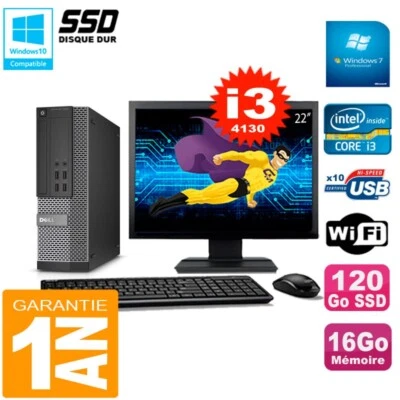 PC DELL 7020 SFF Pantalla 22" Core I3-4130 RAM 16GB Disco Duro 120GB SSD Wifi W7 - Imagen 1 de 4