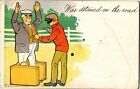 Comic Detained on the Road Bandit Robbery Hold Up Gun Vintage Postcard D11