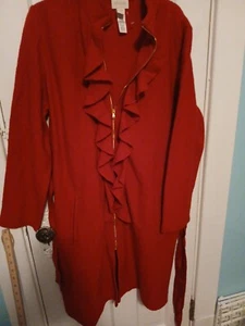 CHICOS RED TEXTURED Belted Cotton Coat 3/4 Slv Dress Coat NWOT Size 2 - Picture 1 of 8