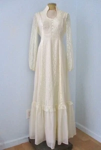 ¿Saxo Gunne De Colección Años 70 Marfil Encaje? Vestido de novia hippy boho pradera con lazo S/M - Imagen 1 de 9