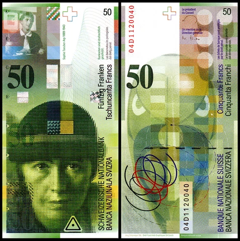 Switzerland 50 Francs, 2004, P-71b.2, UNC Cover