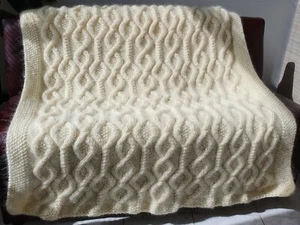 Ivory mohair blanket cable knit throw hand knitted fuzzy bedspread SUPERTANYA  - Picture 1 of 12