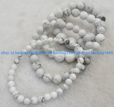 6/8/10/12mm Natürlich Weiß Türkis Runde Edelstein Perlen Dehnbar Armband 7.5" - Bild 1 von 4