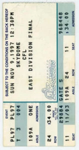 Argonauts CFL East Division Final Ticket Stub Skydome (Toronto, 1997) Argos - Picture 1 of 1