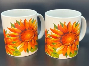 Snowflower Royal Norfolk Coffee Mug (Pair) Ceramic Vivid Orange/Yellow 1990s Vin - Picture 1 of 9