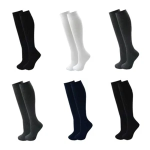 Girls Knee High School Socks Long Lycra Plain Black Grey Navy White 1 3 6 Pairs - Picture 1 of 6