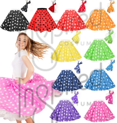 MUMS ESSENTIALS Karneval Kostüm DAMEN Rock n Roll 1950er Jahre Kostüm Polka Dot Rock FREE SCARF