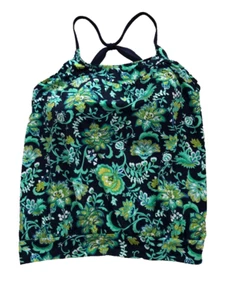 Reggiseno Lands End Tankini Top Verde Navy Tg 18 DDD - Foto 1 di 7