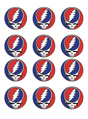 12 Papel comestible Grateful Dead SYF Steal Your Face, adornos para galletas para cupcakes Foto 1 de 4
