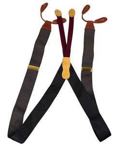 Vintage Martin Dingman Suspenders Brass Leather Tabs Gray Burgundy - Picture 1 of 7