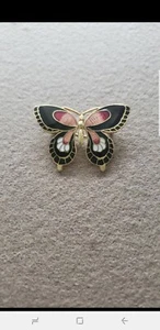 GOLD TONE BUTTERFLY PENDANT/BROOCH BLACK ORANGE WHITE RED - Picture 1 of 4