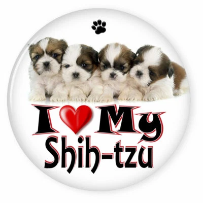 ABC BADGES AND BUTTONS I LOVE MY SHIH-TZU DOG PUPPY 3" SAFETY PIN BACK BUTTON