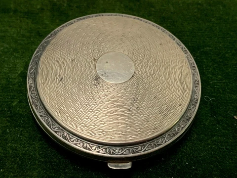 Art Deco Sterling Silver English Ladies COMPACT Birmingham 1929 +Insert & Mirror Cover