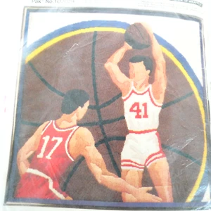 Bernat Jump Shot Basketball Quickstitch Needlepoint Kit 20x21 inch 1980 VTG - Picture 1 of 5