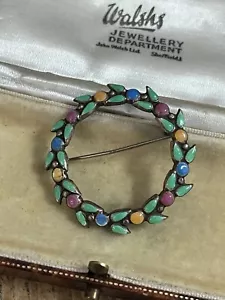 Bernard Instone Wreath Silver Enamel Brooch Multicoloured Floral Flower Garland - Picture 1 of 8