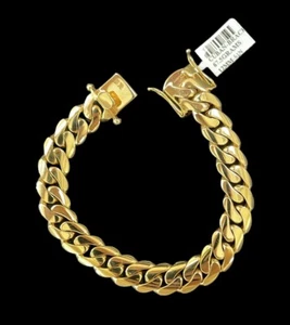 Solid 14k Real Yellow Gold Miami Men's Cuban Curb Link Bracelet 8" Heavy 12mm - Picture 1 of 11